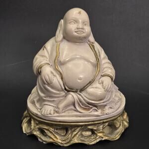 Happy Laughing Buddha Budai /Hotei Figurine Gold Accents